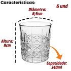Jogo De 6 Copos Baixos Para Whisky Vidro 340 Ml Bread - Mimo