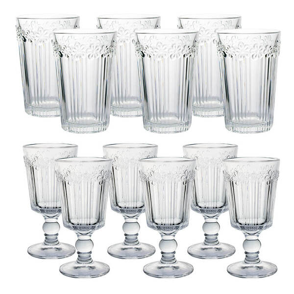 Jogo De 6 Copos De Vidro E 6 Taças Flowers - Casambiente Taca