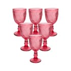 Jogo De 6 Copos De Vidro E 6 Taças Folha Rosa - Casambiente C