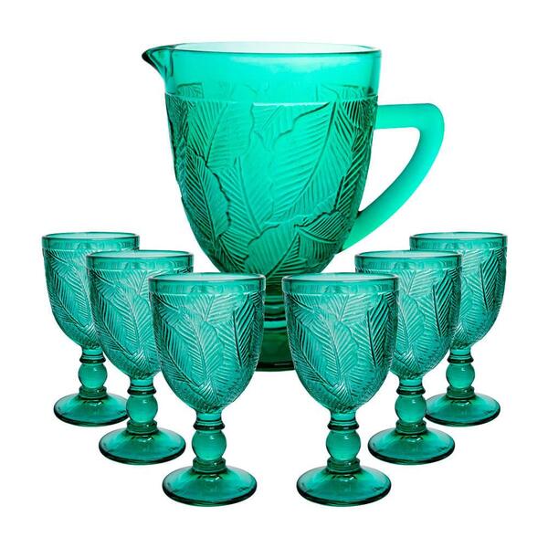 Jogo De 6 Taças E Jarra Folha Verde - Casambiente Javi050 Tcv