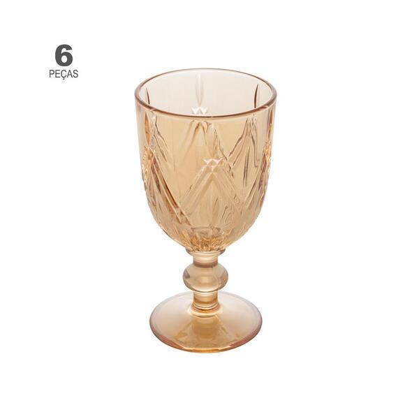 Jogo De 6 Taças Wolff De Vidro Âmbar 370ml