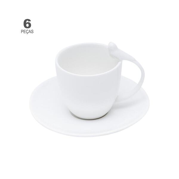 Jogo De 6 Xícaras De Café Wolff Birds De Porcelana Branco 85ml