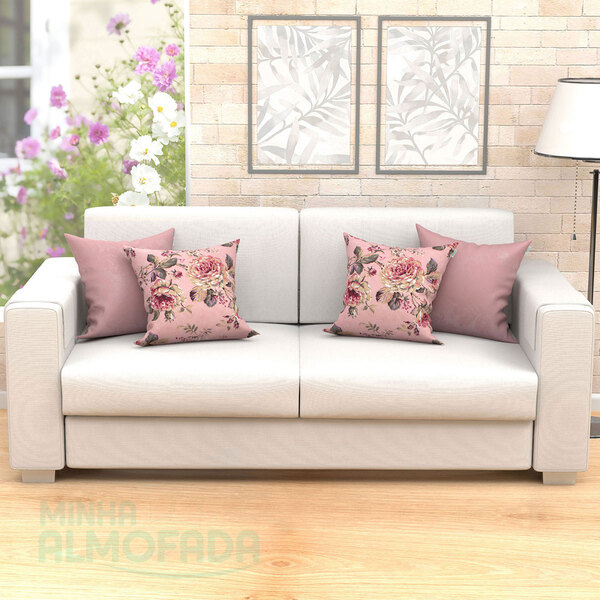Jogo De  Almofadas Para Sala Floral Rose Composê 45cm X 45cm