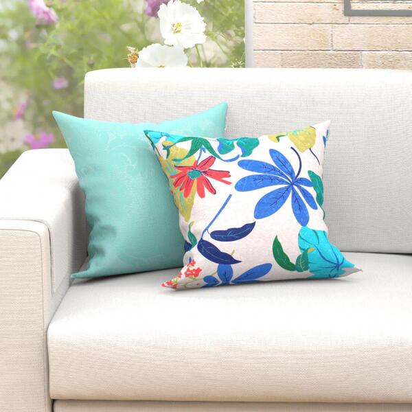 Jogo De Almofada Azul Floral Estampada 2 Unidades Com Refil D