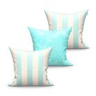 Jogo De Almofada Azul Listrada 3 Unidades 45cm X 45cm Tecido