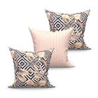 Jogo De Almofada Bege 3 Unidades 45cm X 45cm Tecido Jacquard