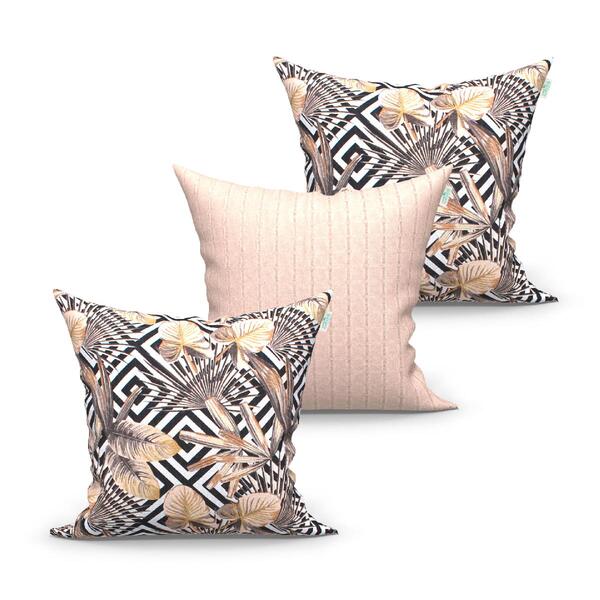 Jogo De Almofada Bege 3 Unidades 45cm X 45cm Tecido Jacquard