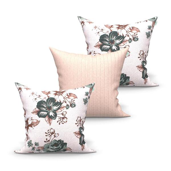 Jogo De Almofada Bege Floral Grande 60cm X 60cm Kit 3 Unidade