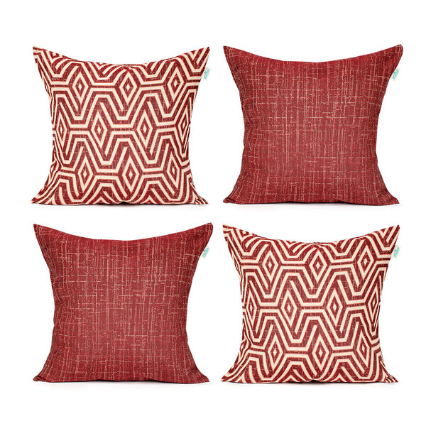 Jogo De Almofada De Linho Vermelha Lisa 45cm X 45cm Com Enchi