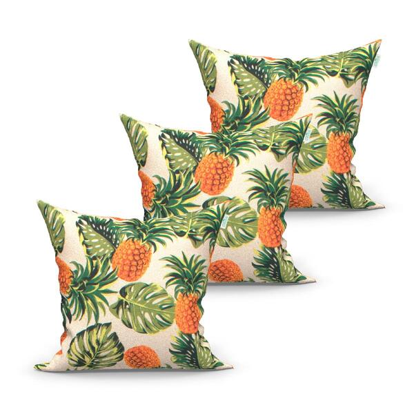 Jogo De Almofada Estampada Abacaxi Estampada 3 Unidades 45cm