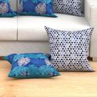 Jogo De Almofada Floral Azul Grande 60cm X 60cm 6 Unidades Co