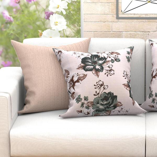 Jogo De Almofada Floral Bege Estampada Decorativa 60cm X 60cm