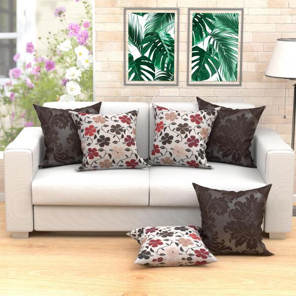 Jogo De Almofada Floral Tabaco Grande 60cm X 60cm 6 Unidades