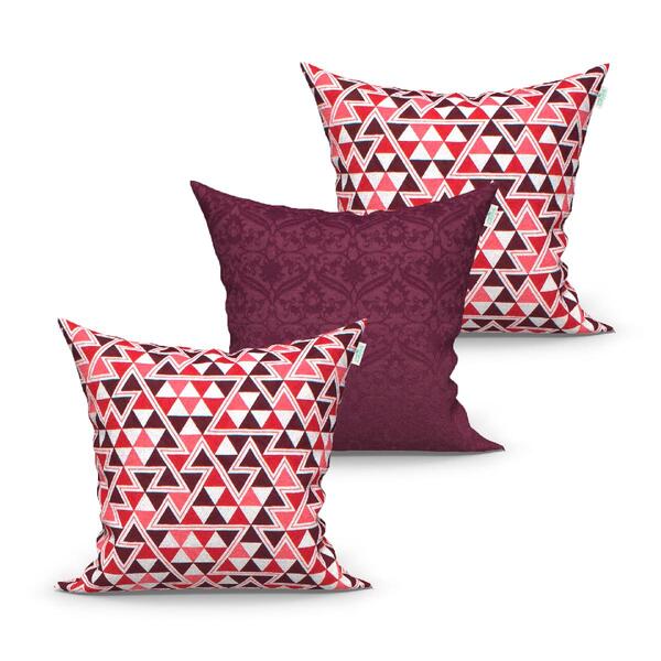 Jogo De Almofada Geométrica Vermelha E Vinho Lisa 3 Unidades