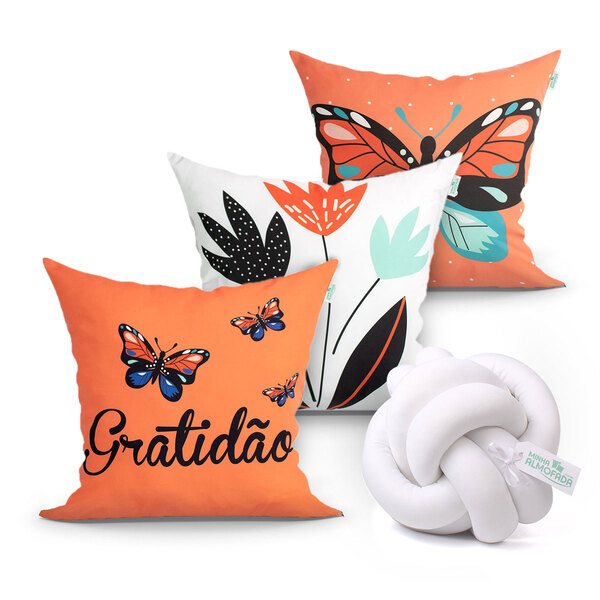 Jogo De Almofada Laranja Para Sala Gratidão 3 Unidades 45cm X