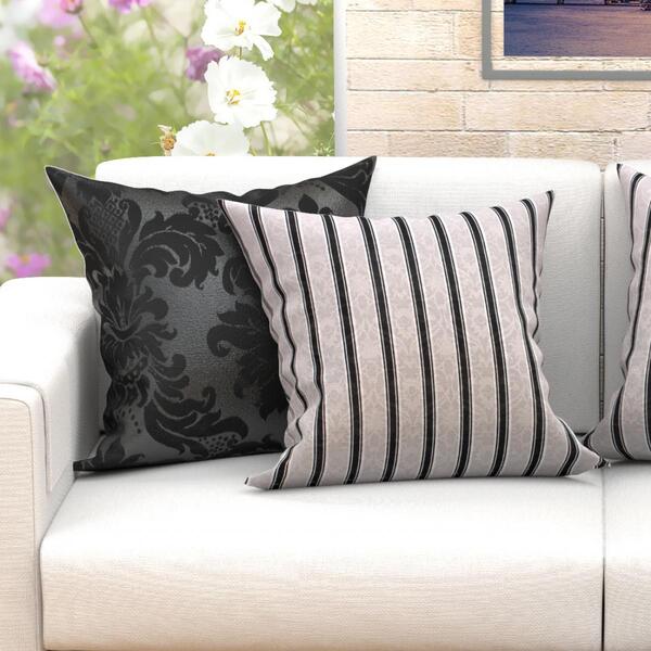 Jogo De Almofada Preta E Listra Cinza 60cm X 60cm 2 Unidades
