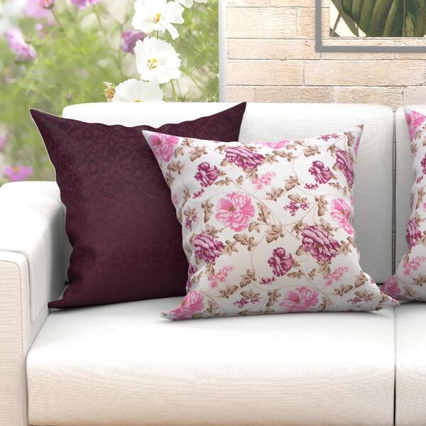 Jogo De Almofada Rosa Floral E Vinho 60cm X 60cm 2 Unidades C