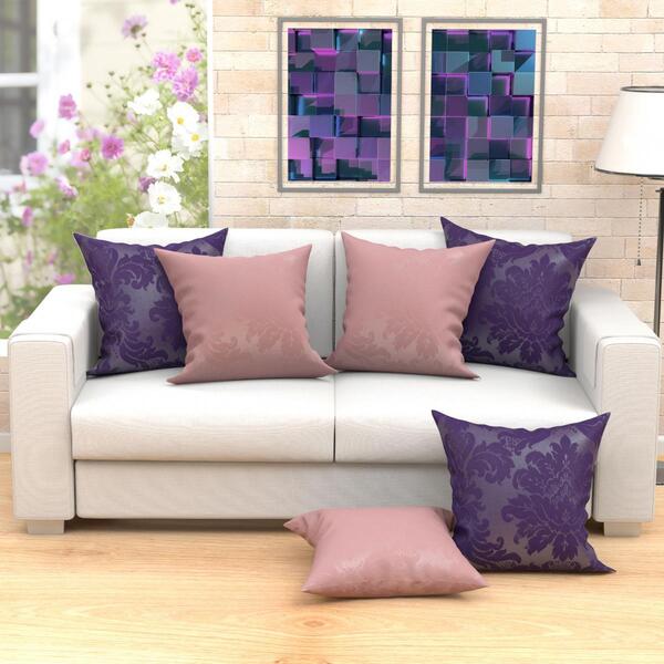 Jogo De Almofada Roxo E Rosê Para Sala 60cm X 60cm 6 Unidades