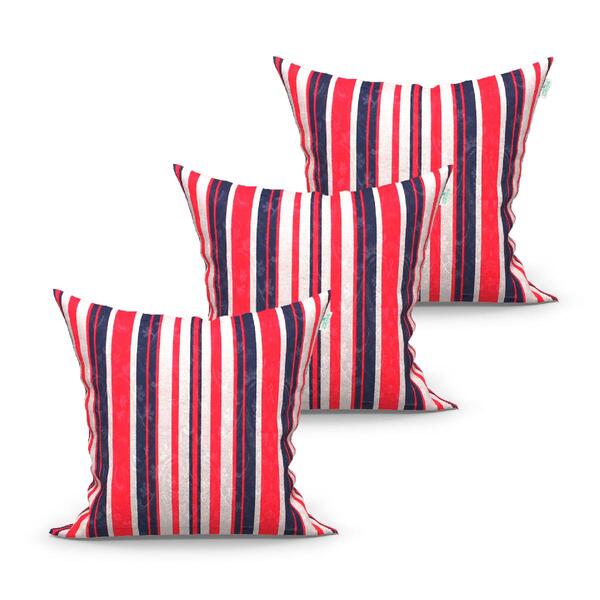 Jogo De Almofada Vermelha Listrada 3 Unidades 45cm X 45cm Tec