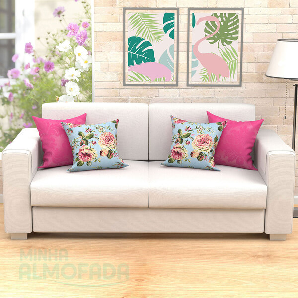 Jogo De Almofadas Rosa E Floral 4 Unidades 45cm X 45cm Com Re
