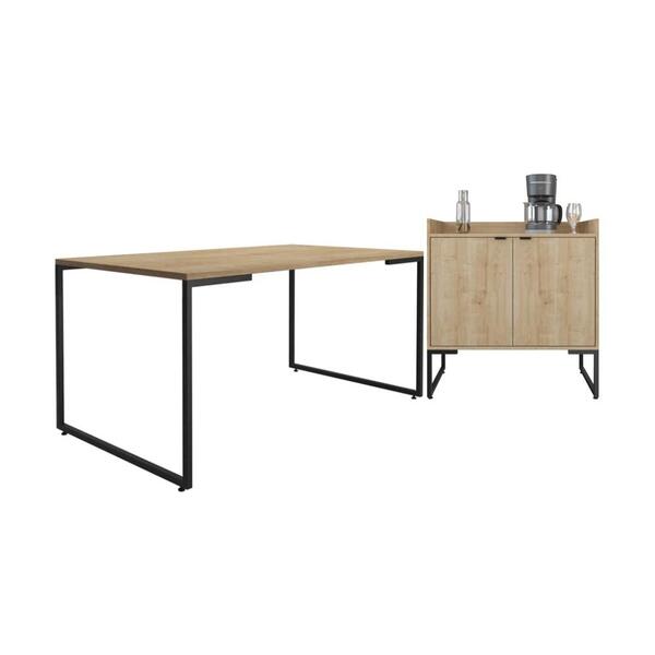 Jogo De Armário Baixo E Mesa De Jantar Napoli Natura/preto