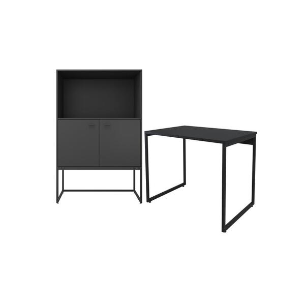 Jogo De Armario Semi-aberto E Mesa Dylan Preto