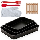 Jogo De Assadeira Retangular 03 Peças Antiaderentes + Luva Té