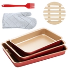 Jogo De Assadeira Retangular 03 Peças Antiaderentes + Luva Té