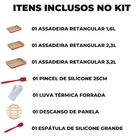 Jogo De Assadeira Retangular 03 Peças Antiaderentes + Luva Té