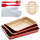 Jogo De Assadeira Retangular 03 Peças Antiaderentes + Luva Té