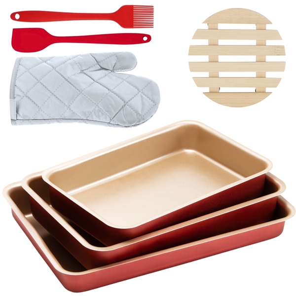 Jogo De Assadeira Retangular 03 Peças Antiaderentes + Luva Té