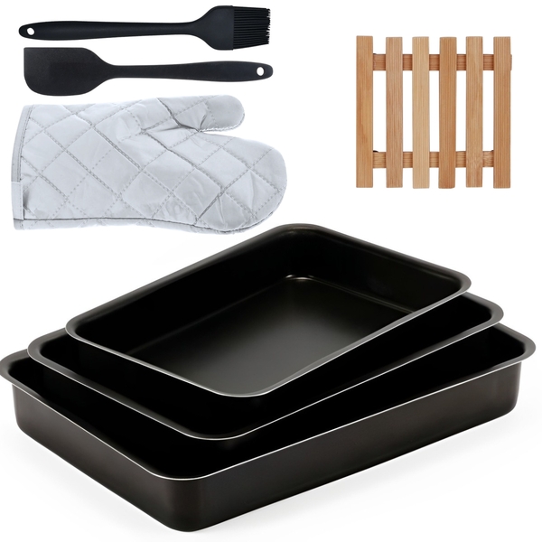 Jogo De Assadeira Retangular 03 Peças Antiaderentes + Luva Té