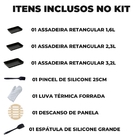 Jogo De Assadeira Retangular 03 Peças Antiaderentes + Luva Té