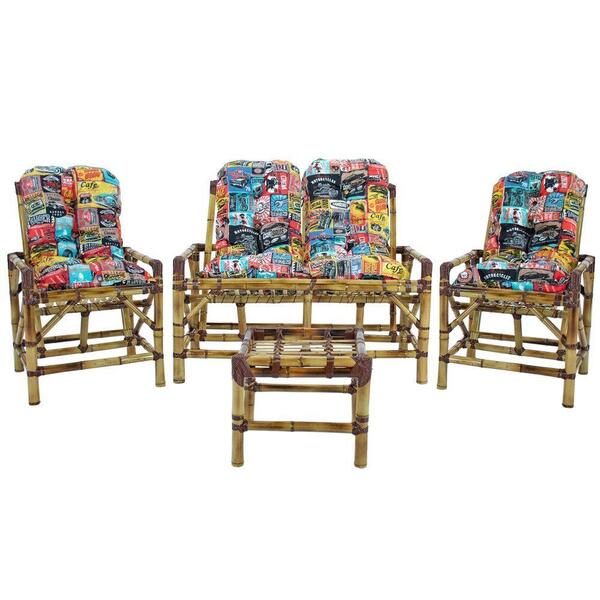 Jogo De Bambu Namoradeira, 4 Lugares E Mesa De Centro, T8