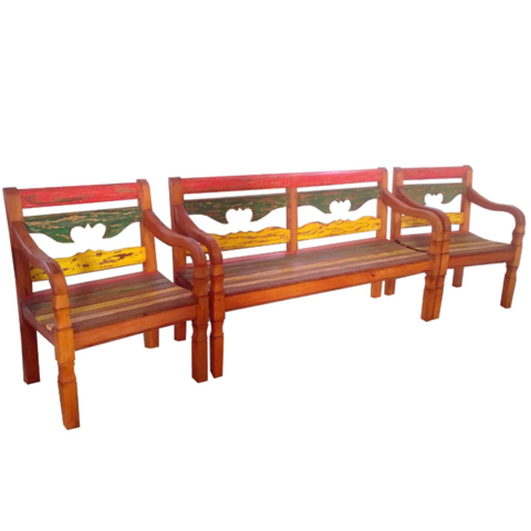 Jogo De Bancos Rústico Gabriela Em Madeira De Demolição - Cód