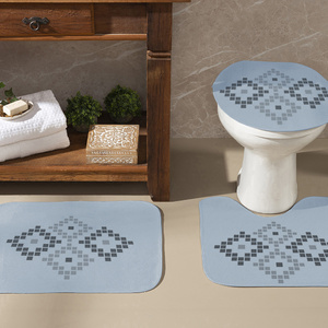 Foto de Jogo De Banheiro Azul Gaia Cinza 03 Peças - Antiderrapante