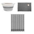 Jogo De Banheiro Cortina Tapete E Cesto - Casambiente