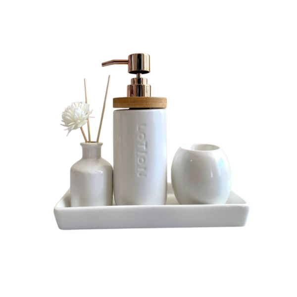 Jogo De Banheiro Em Porcelana Com 4 Peças Branco