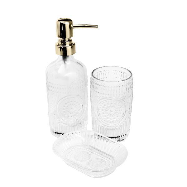 Jogo De Banheiro Em Vidro Prestige Lux 3 Peças Dourado