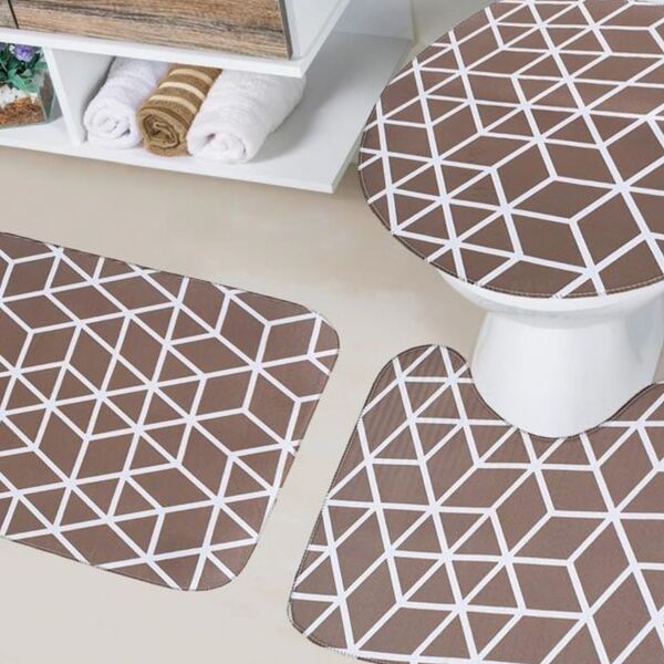 Jogo De Banheiro Estampado Tapetes Junior Marrom Un