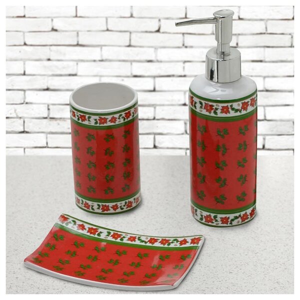 Jogo De Banheiro Florido De Natal Cerâmica 3 Peças