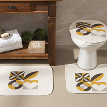 Jogo De Banheiro Natural Geo Marrom Mostarda  03 Peças - Anti