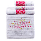 Jogo De Banho Bordado Mãe Rainha Pink/branco 380 G/m² 100% Al