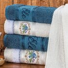 Jogo De Banho Bordado Ponto Russo 05 Peças - Azul/palha