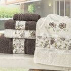 Jogo De Banho Floral 05 Peças 100% Algodão - Marrom-palha