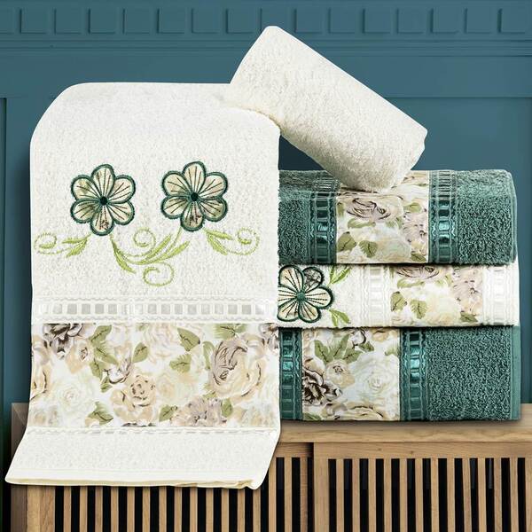 Jogo De Banho Passione Bordado Algodão 5 Peças - Erva Doce/pa