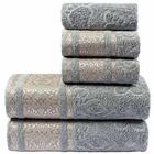 Jogo De Banho Toalhas Malau Decorado 5 Peças Cinza Granito