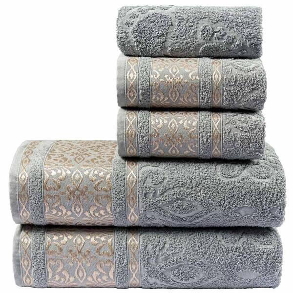 Jogo De Banho Toalhas Malau Decorado 5 Peças Cinza Granito