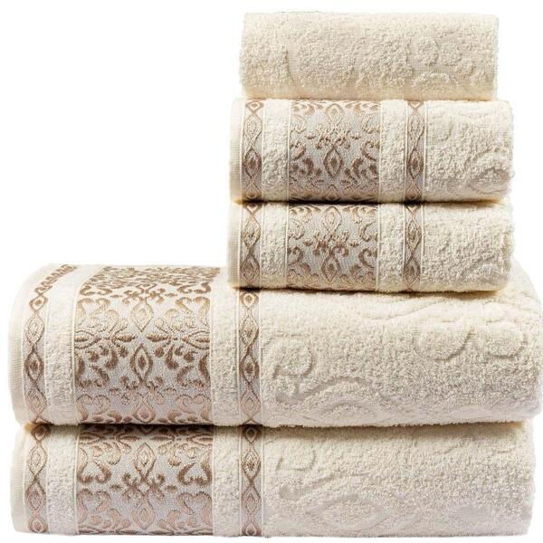 Jogo De Banho Toalhas Malau Decorado 5 Peças Palha Pérola