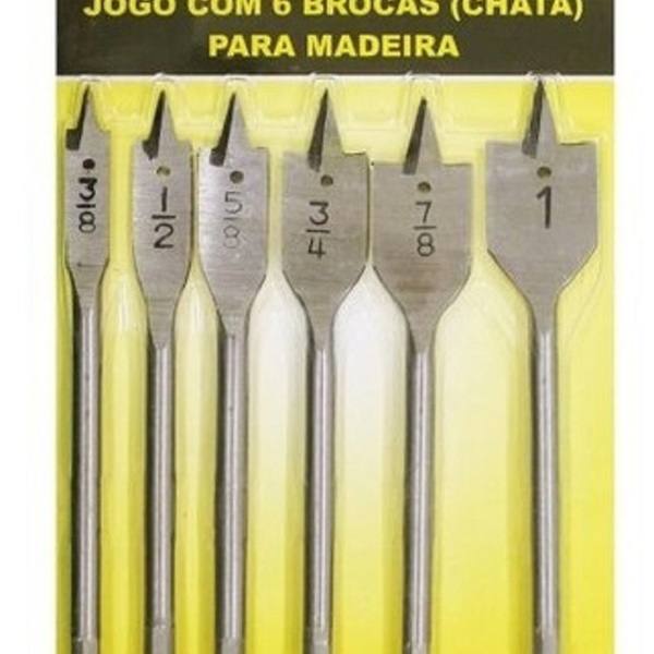 Jogo De Brocas Chatas Para Madeira 6 Peças Haste De 1/4 Pol 1